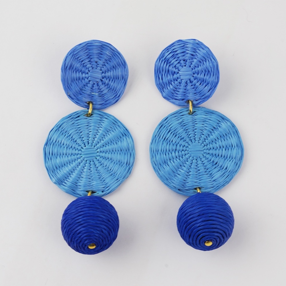New JCREW Triple-Drop Raffia Earrings in Brilliant Ocean $70 - Picture 2 of 2